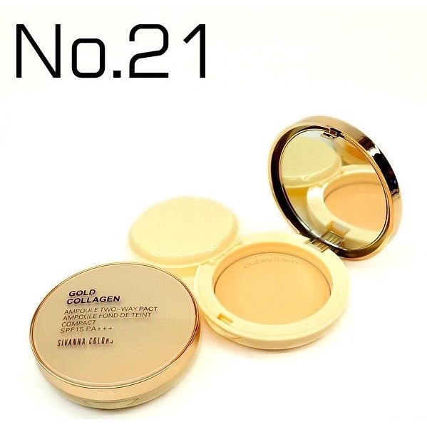 Phấn phủ Sivanna Colors Gold Collagen Ampoule Two Way Pact HF675 SPF 15 PA++ tone 21 10g giúp da bạn săn chắc, mịn màng