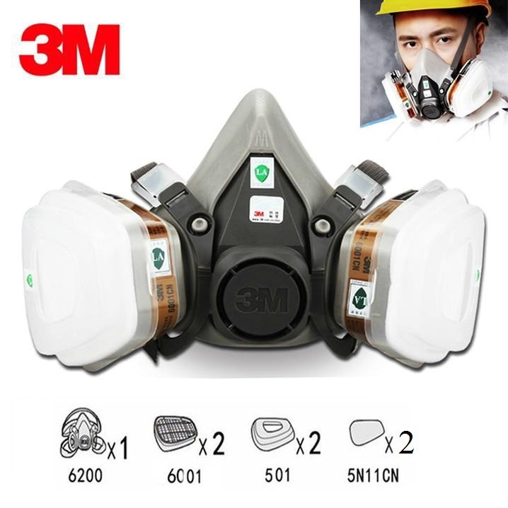 Bộ mặt nạ phòng độc 3M 6200 chuyên bảo vệ khỏi hóa chất và bụi mịn PM 2.5