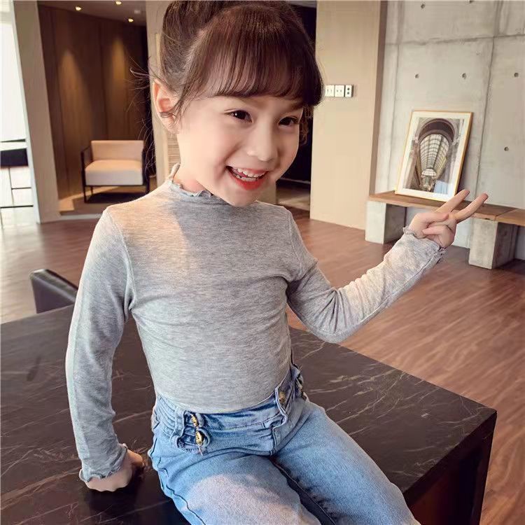 Áo thun dài tay cổ cao thiết kế mới thời trang dành cho bé gái
