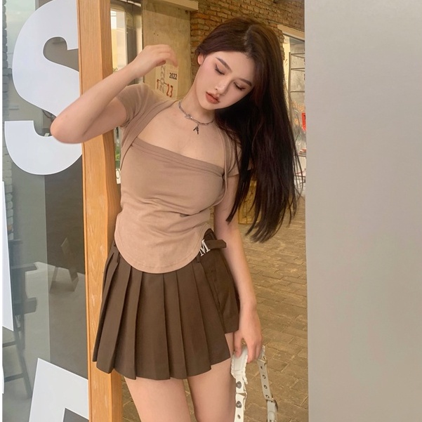 Áo Thun Tay Ngắn Cổ Vuông Dáng Ôm Phong Cách Hàn Quốc Thời Trang Cho Nữ