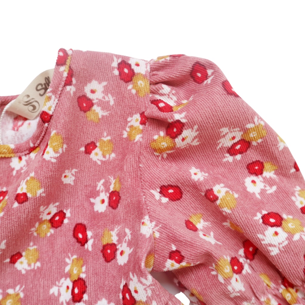 Váy Nhung Hoa Bé Gái 2-10 Tuổi Bồng Vai, Phối Ren Tay SILBER KIDS