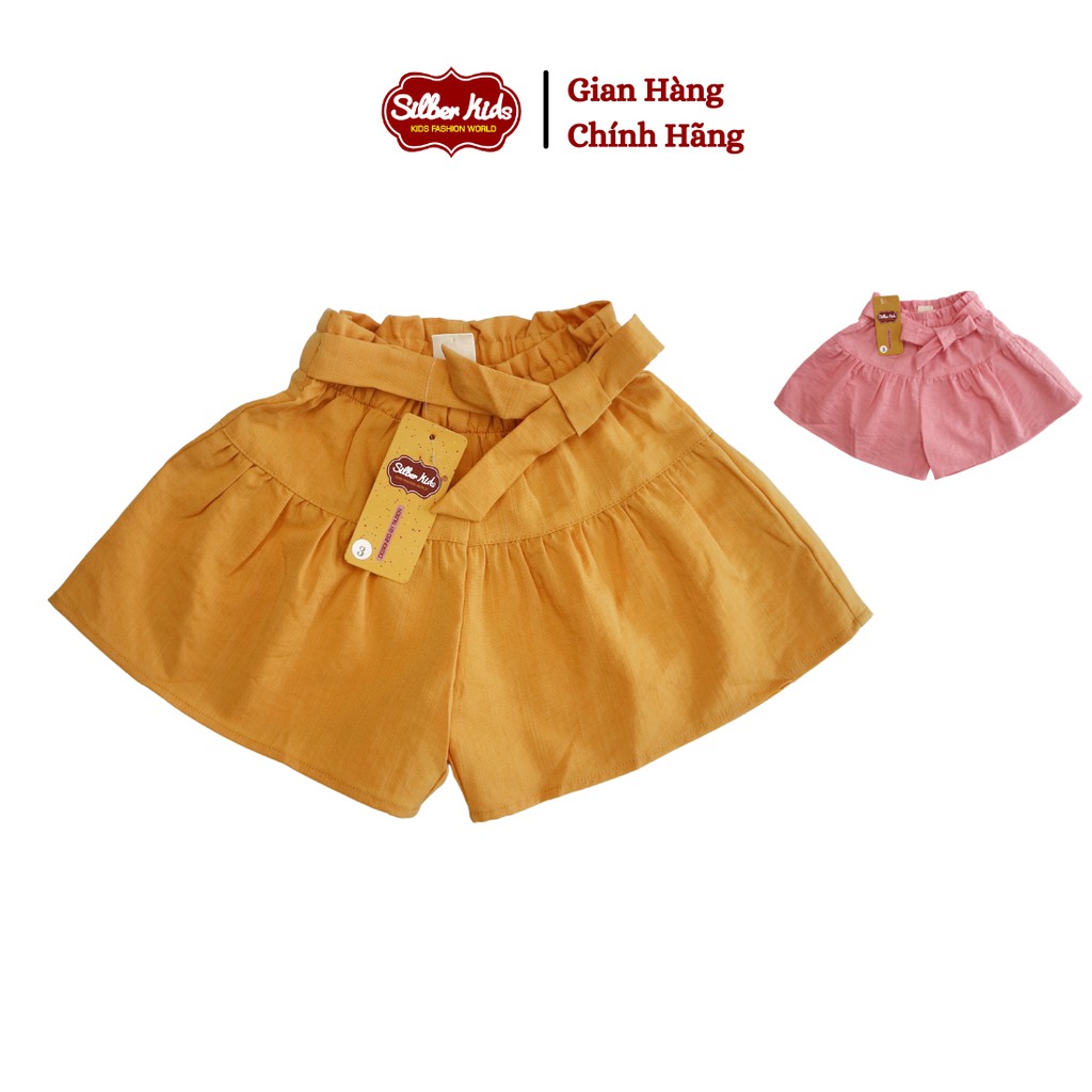 Quần Short Thô Đũi Bé Gái 10-25kg Ống Rộng Phối Nơ Eo SILBER KIDS