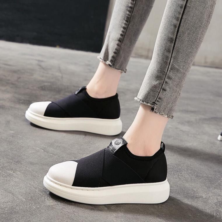 Giày thể thao nữ slip on dáng cơ bản chất vải mềm nâng đế 3p êm chân, giày sneaker nữ thon gọn nhẹ thời trang