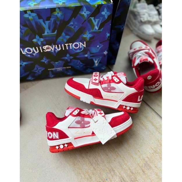 GIÀY LV SNEAKER TRAINERS LOW WHITE RED DA THẬT