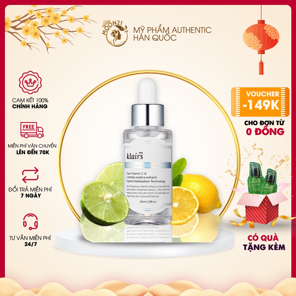 Tinh Chất Serum Vitamin C Klairs MOON21 Freshly Juiced Vitamin Drop 35ml Mờ Thâm Mụn Dưỡng Trắng Trẻ Hóa Da