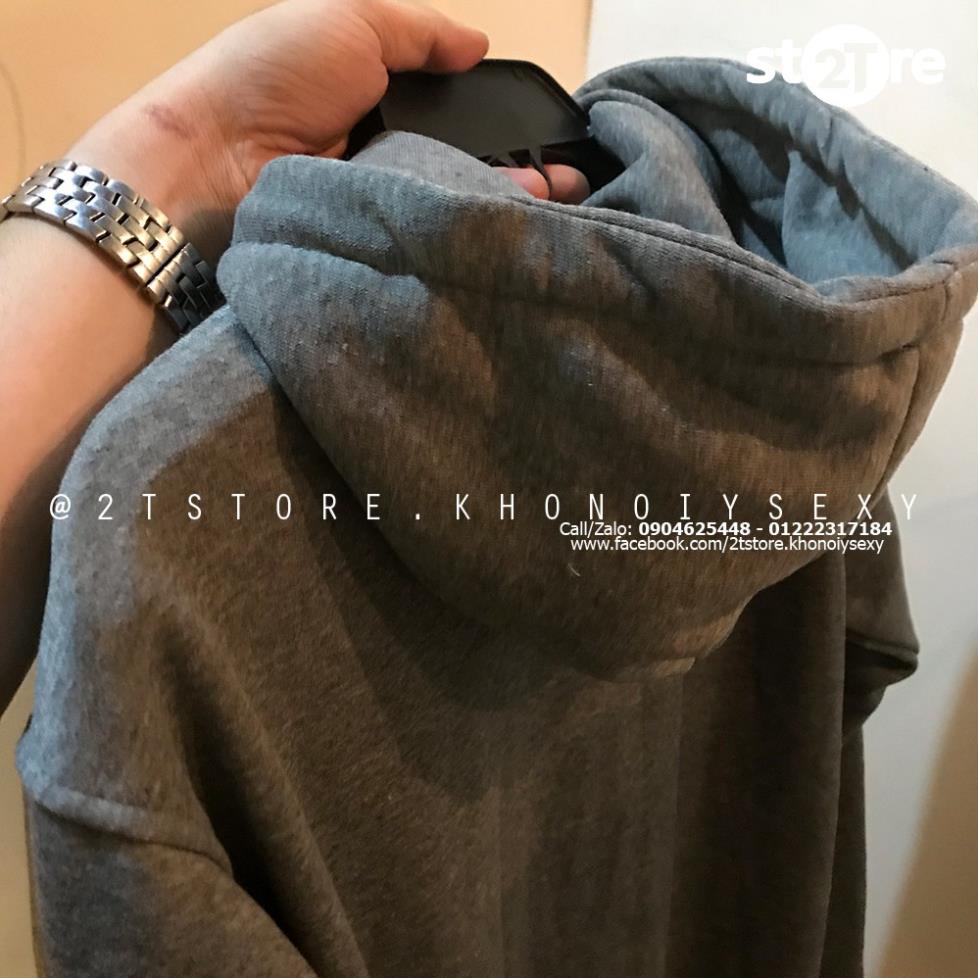 Áo hoodie unisex 2T Store H07 màu xám đậm - Áo khoác nỉ chui đầu nón 2 lớp dày dặn đẹp chất lượng 🌺