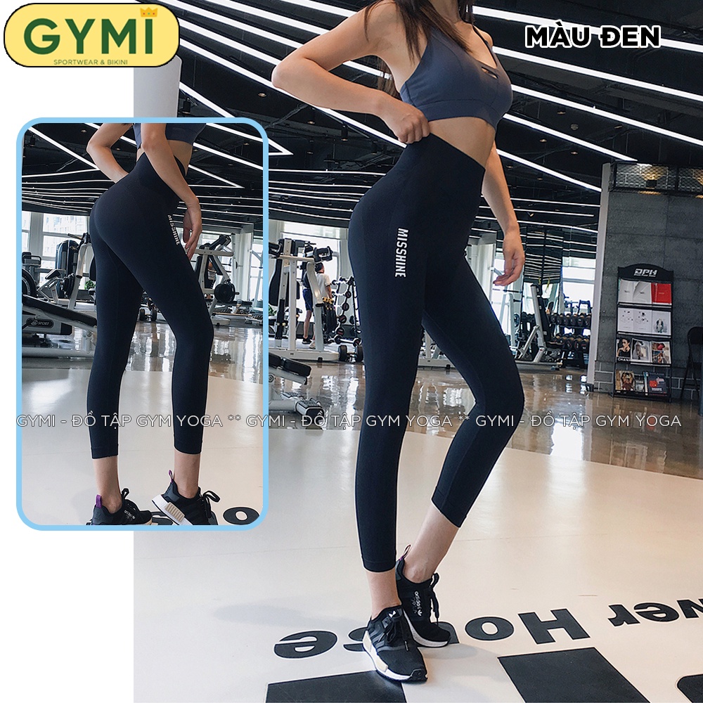 Quần tập gym yoga nữ GYMI QL01 đáng ngố lửng thể thao 9 tấc chất dệt kim co giãn cạp cao nâng mông