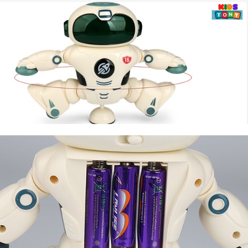 Robot xoay 360 độ có nhạc và đèn vui nhộn,robot nhảy múa khiêu vũ âm nhạc chạy pin duy chuyển thông minh Tony kids RB02