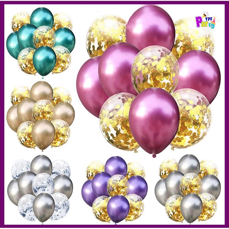 Set 12 Bong Bóng Trong Suốt Ánh Kim Dùng Trang Trí Tiệc | Dây Cáp Hiasa Hiasa Chất Lượng Cao