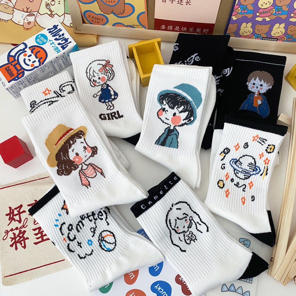 Tất cổ cao khử mùi kháng khuẩn họa tiết BOY và GIRL - T07