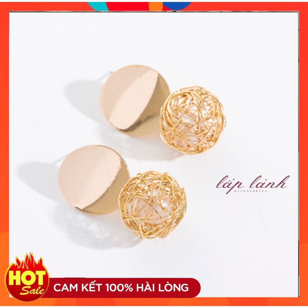 [Có sẵn] BÔNG TAI/ KHUYÊN TAI TRÒN HẠT NGỌC PHỐI LƯỚI PHONG CÁCH SANG CHẢNH BT33