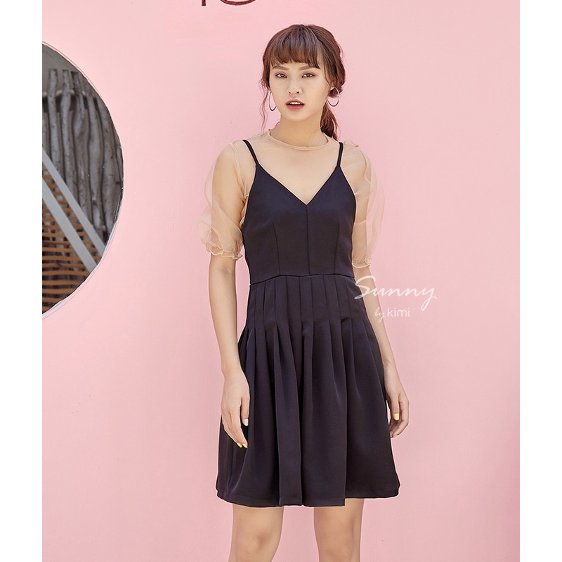 Đầm 2 Dây Xếp Li Phối Áo - AD180152