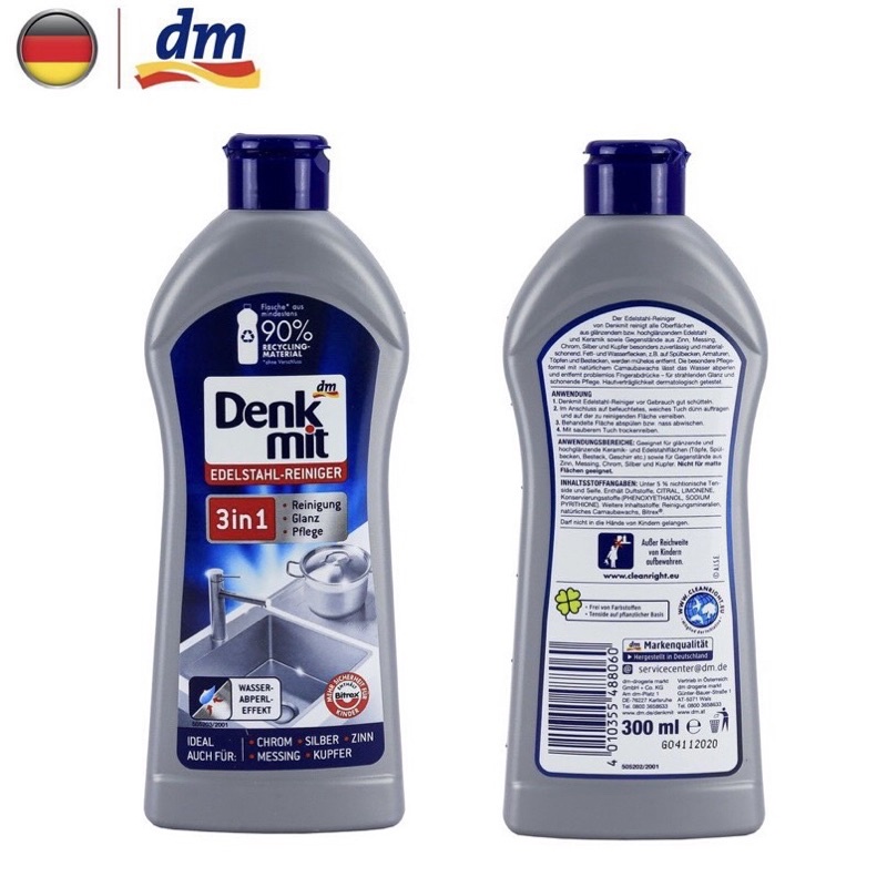 Tẩy cặn canxi, đánh bóng đồ inox Denkmit Đức 300ml