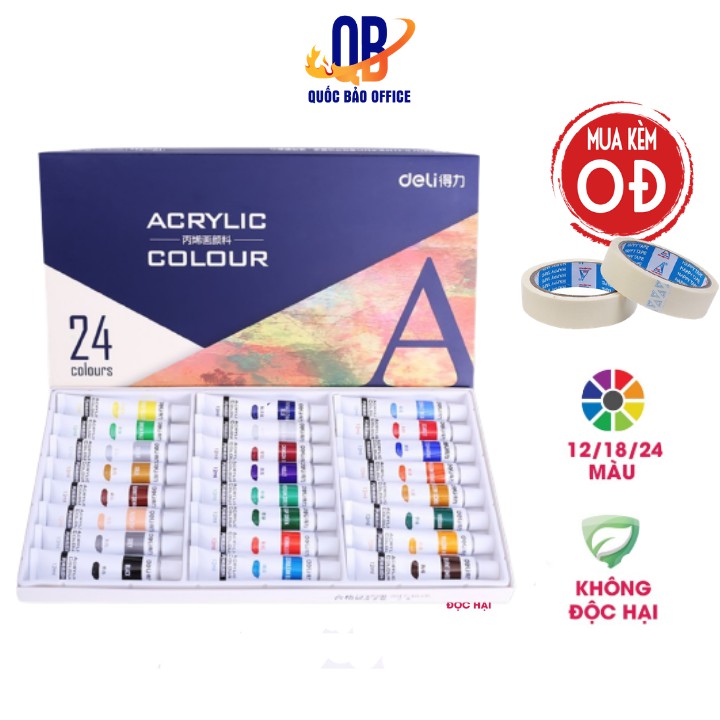 Màu Acrylic chuyên nghiệp Deli - 12/18/24 màu - 73856/73857/73858