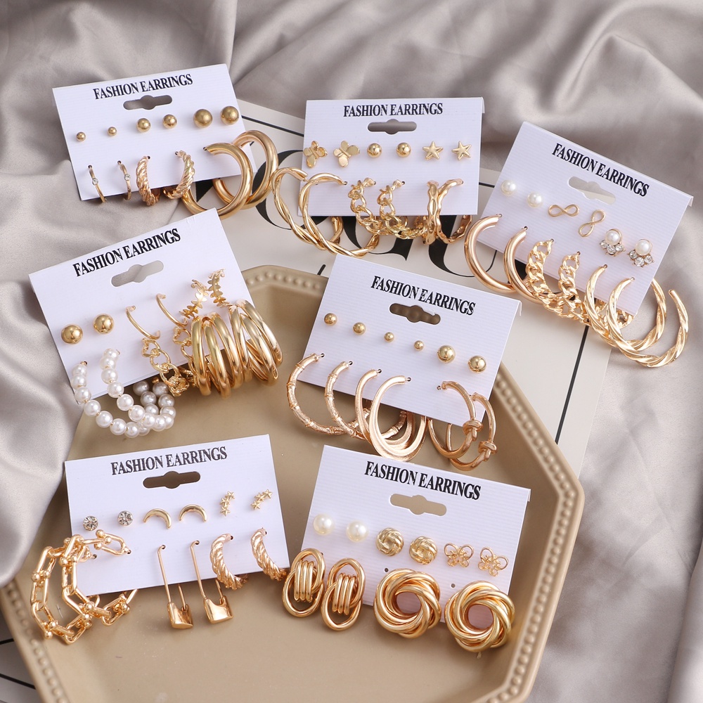 Set 6 Đôi Khuyên Tai Kim Loại Đính Ngọc Trai Giả Thời Trang Thanh Lịch Cho Nữ