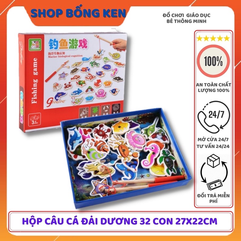 Hộp câu cá đại dương 27x22cm 32 con cá 2 cần câu nặng 400gr