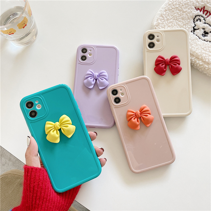 Ốp điện thoại silicone gắn hình nơ dễ thương cho Iphone 12 11 Pro Max 12 Mini Se 2020 Xs Max Xr X Xs 7 8 +