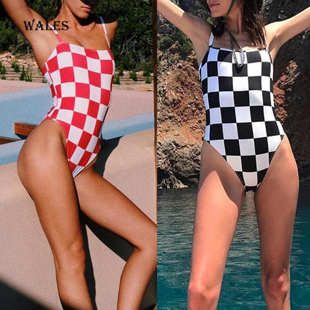 Đồ bơi một mảnh in họa tiết ô vuông gợi cảm cho nữ | BigBuy360 - bigbuy360.vn