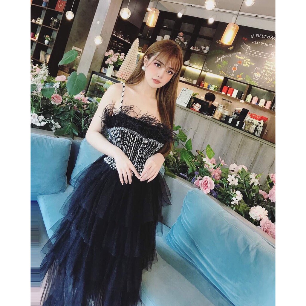 ẢNH VÀ VIDEO thật 1000%   Đầm xoè 2 dây xếp tầng kết cườm sang trọng