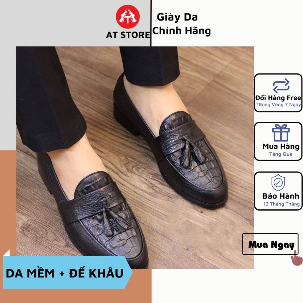 ĐẾ KHÂU CỰC BỀN Giày lười da nam công sở dập vân cá sấu, có chuông - giày lười nam có Đế cao 3cm, Mã V55 🤘