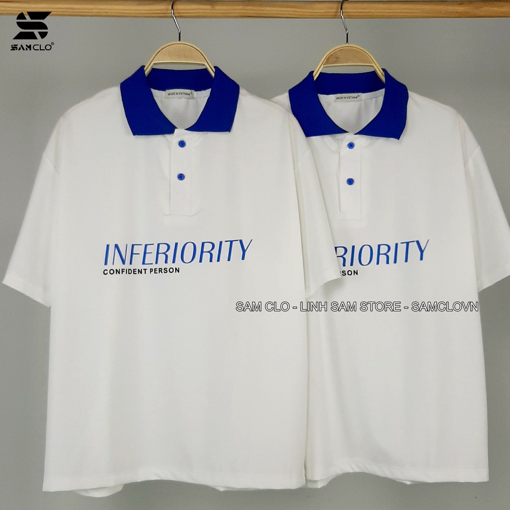 Áo POLO nữ tay lỡ SAM CLO thun freesize form rộng dáng Unisex - mặc cặp, nhóm, lớp in chữ INFERIORITY