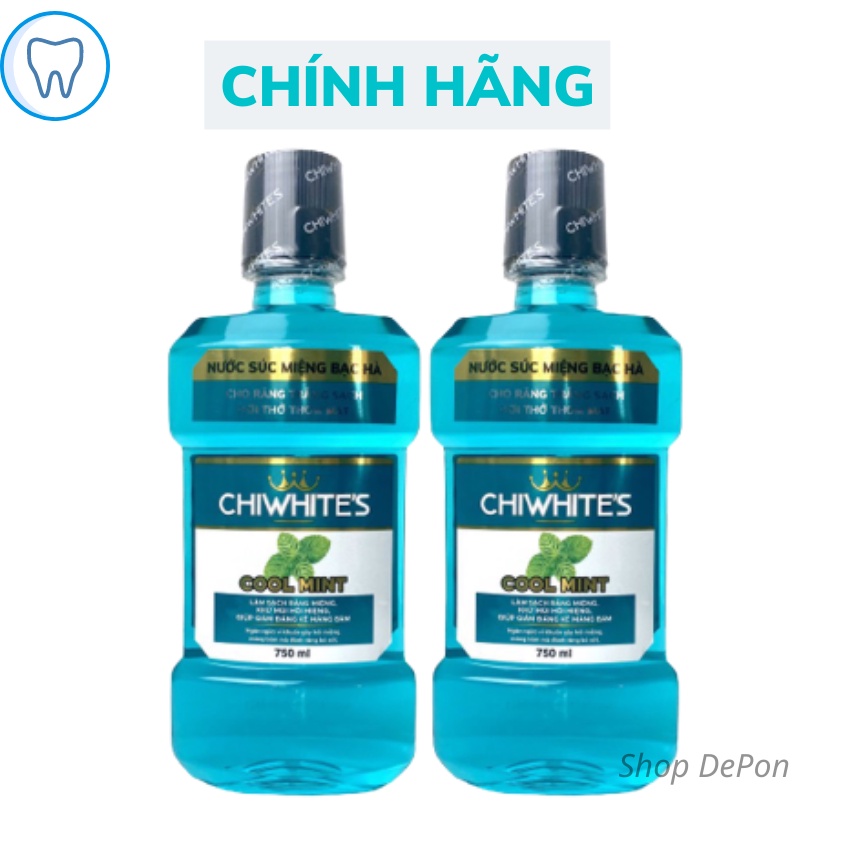 Nước Súc Miệng Bạc Hà Chiwhite's 750ML Ngừa Sâu Răng Chống Hôi Miệng Kháng Khuẩn Làm Sạch Mảng Bám