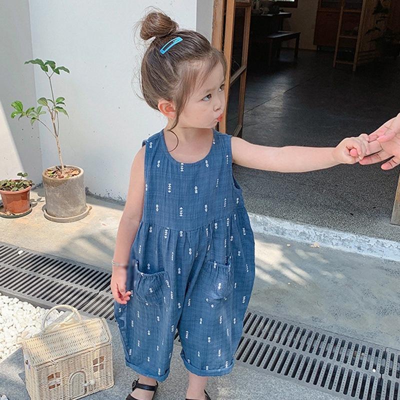 Bộ Áo Liền Quần Sát Nách Dáng Rộng Trẻ Trung Phong Cách Hàn Quốc Cho Bé Gái