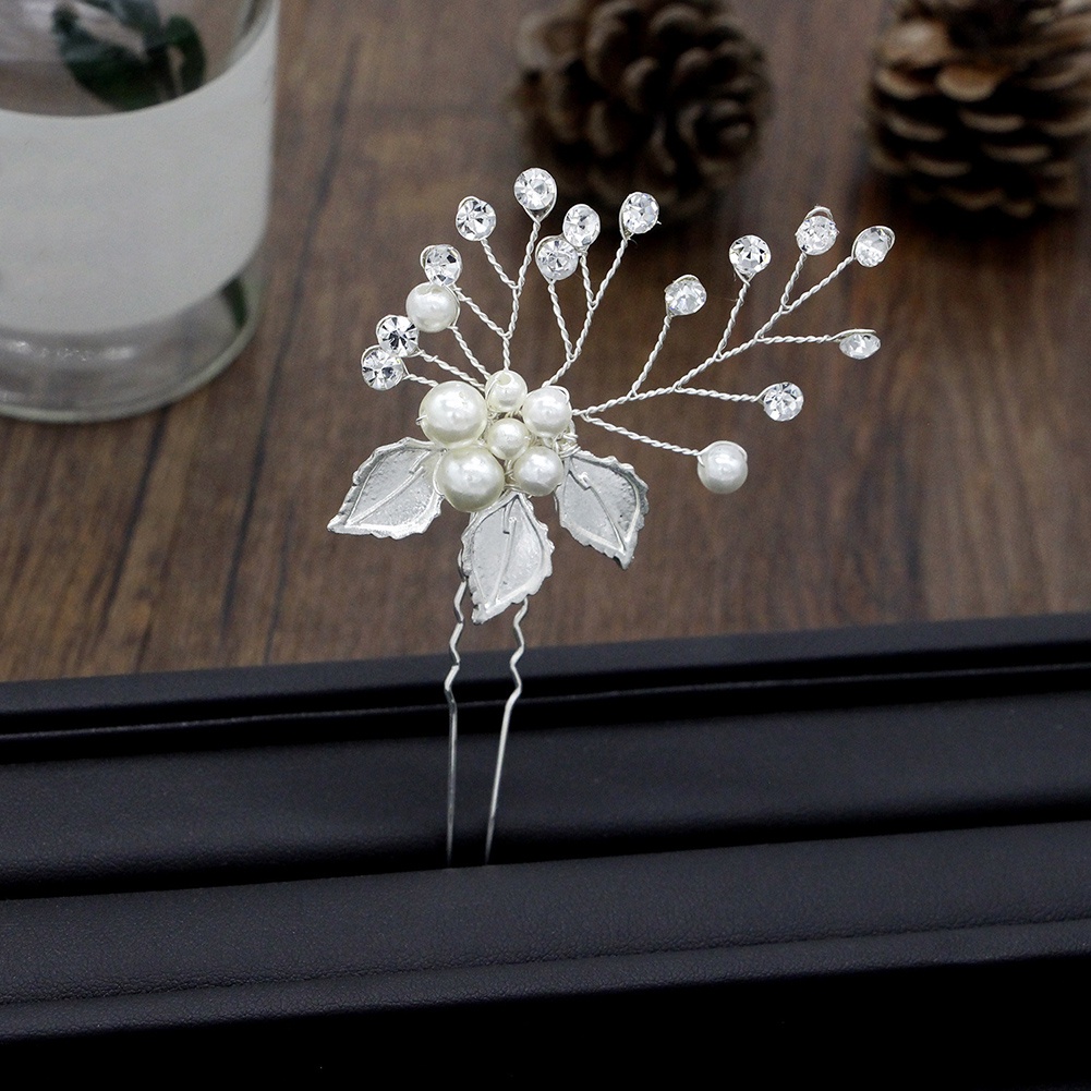 Ghim cài tóc hình lá đính ngọc trai giả thời trang thanh lịch nữ tính