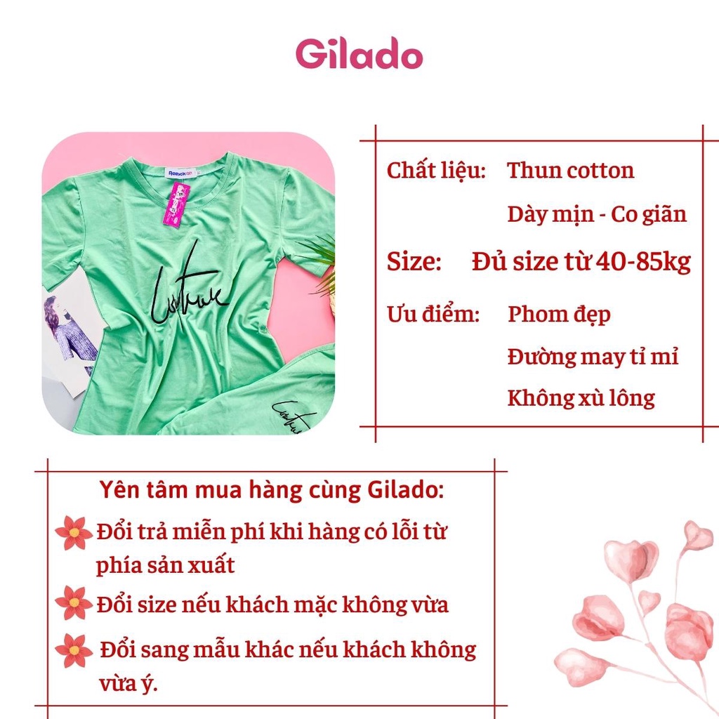 Đồ bộ nữ họa tiết thêu đẹp đồ mặc nhà thun co giãn 4 chiều thoáng mát có bigsize quần dài Gilado