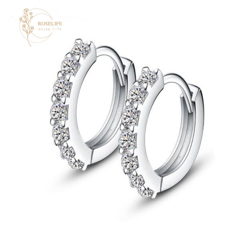 Đôi bông tai mạ bạc 925 hình tròn đính đá zircon đơn giản