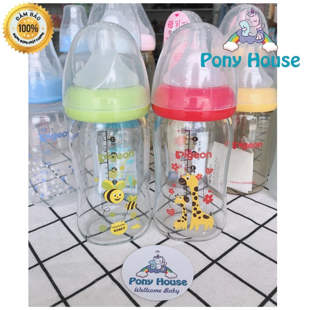 Bình Sữa Pigeon Thủy Tinh Cổ Rộng Plus 160ml - 240ml