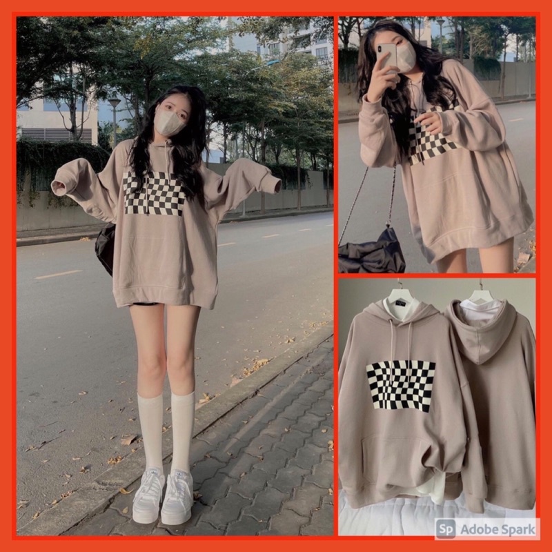 Áo Hoodie Bàn Cờ Nữ [ FREESHIP]🌸  Sweater nỉ form rộng tay bồng kiểu dáng vintage cá tính Ulzzang 🌸 | BigBuy360 - bigbuy360.vn