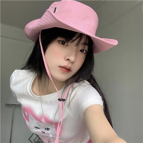 ∈▣Nón Cao Bồi Phối Dây Rút Viền Cong Màu Hồng Chống Nắng Thời Trang Mùa Hè