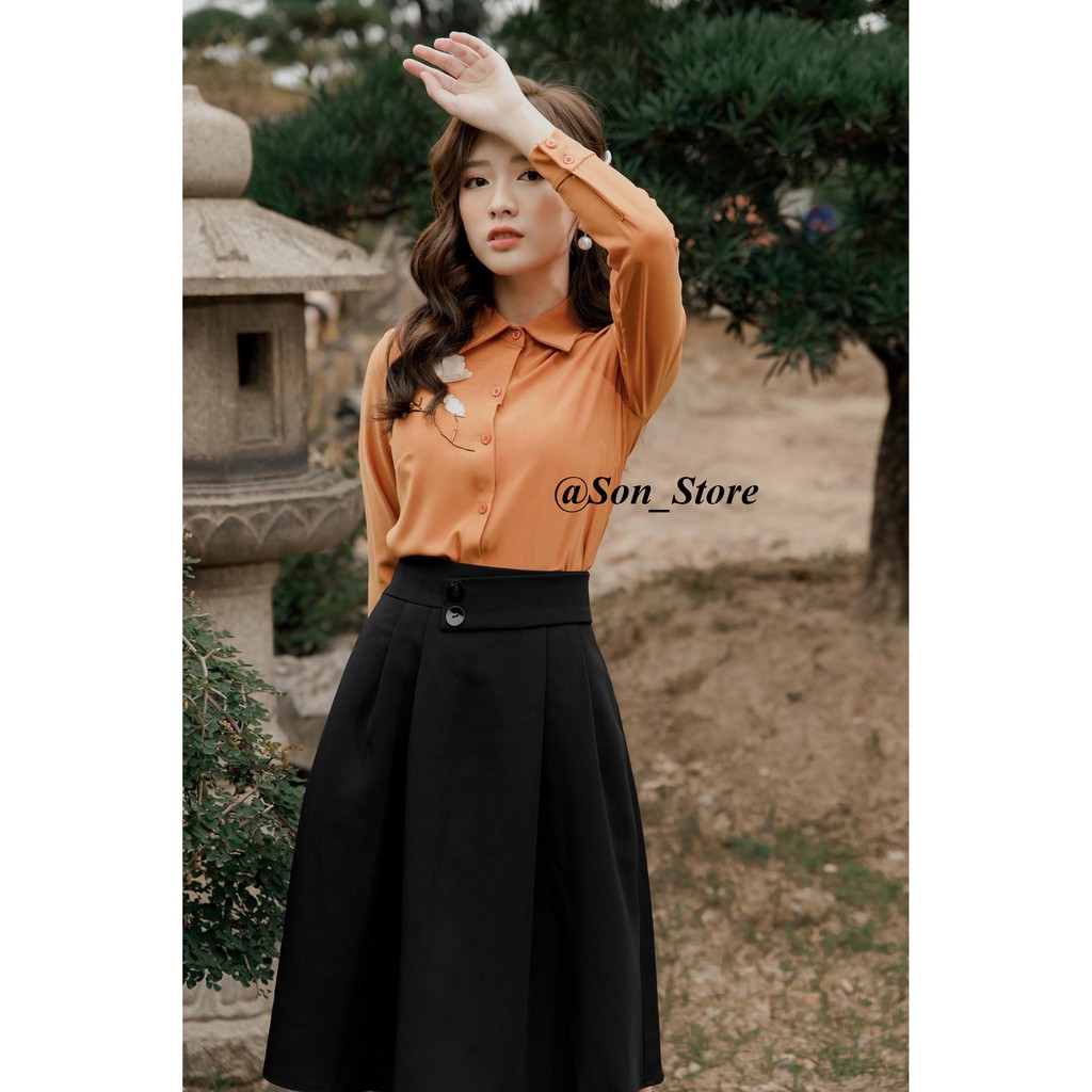 Chân váy công sở xòe dáng dài vintage | BigBuy360 - bigbuy360.vn