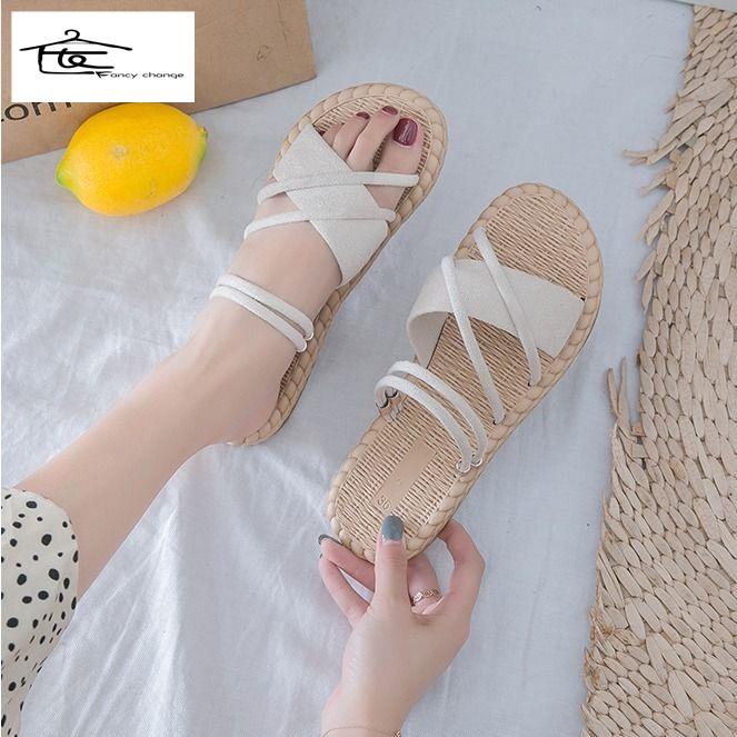 Dép Sandal Xỏ Ngón Đế Bằng Thời Trang Đi Biển Mùa Xuân Hè Cho Nữ