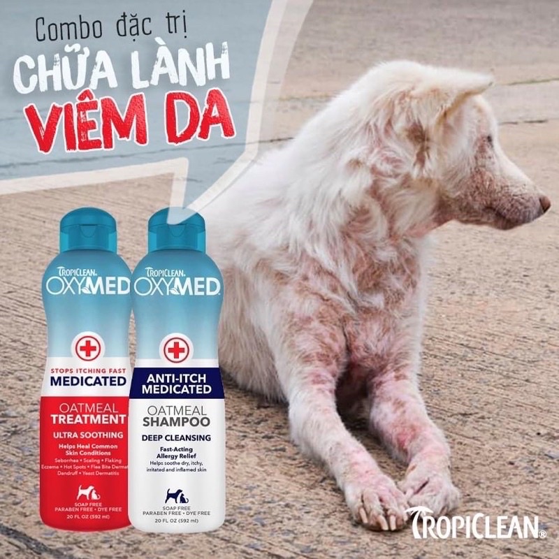 [TROPICLEAN OXYMED] Sữa tắm trị viêm da trên chó mèo Made in USA 🇺🇸