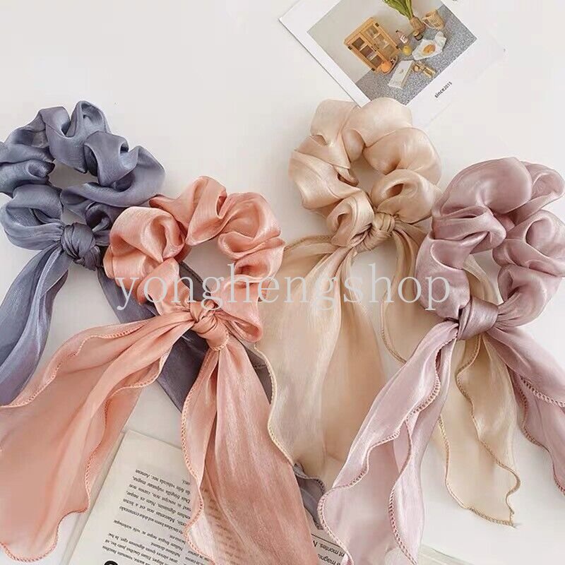 Dây Cột Tóc Chiffon Co Giãn Phối Ruy Băng Dài Thời Trang Cho Nữ