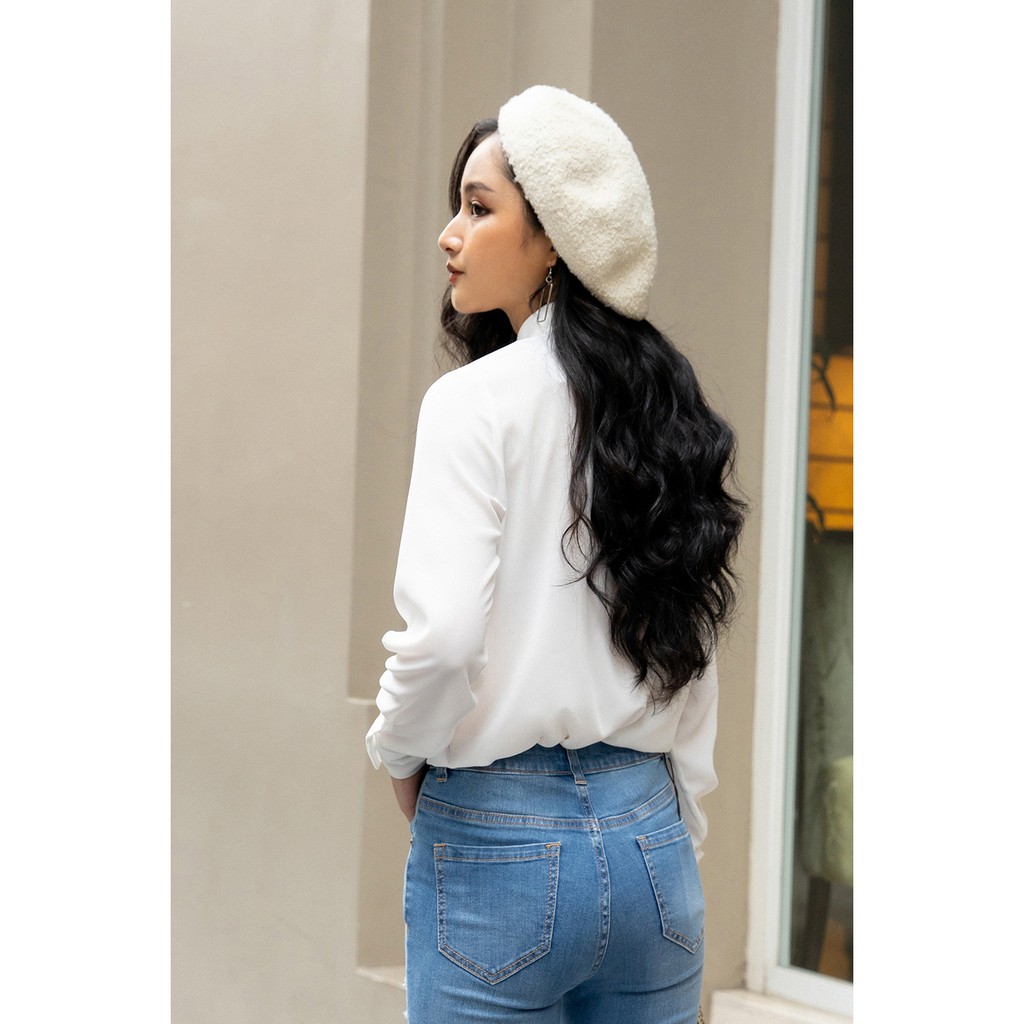 Áo sơ mi dài tay xếp ly nơ cổ - 20Again | BigBuy360 - bigbuy360.vn