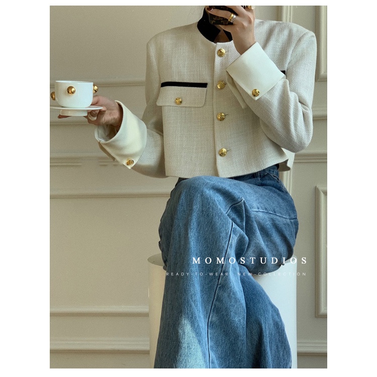 Áo Khoác Cardigan Cổ Đứng Dáng Ngắn Màu Trắng Thời Trang 2022 Cho Nữ