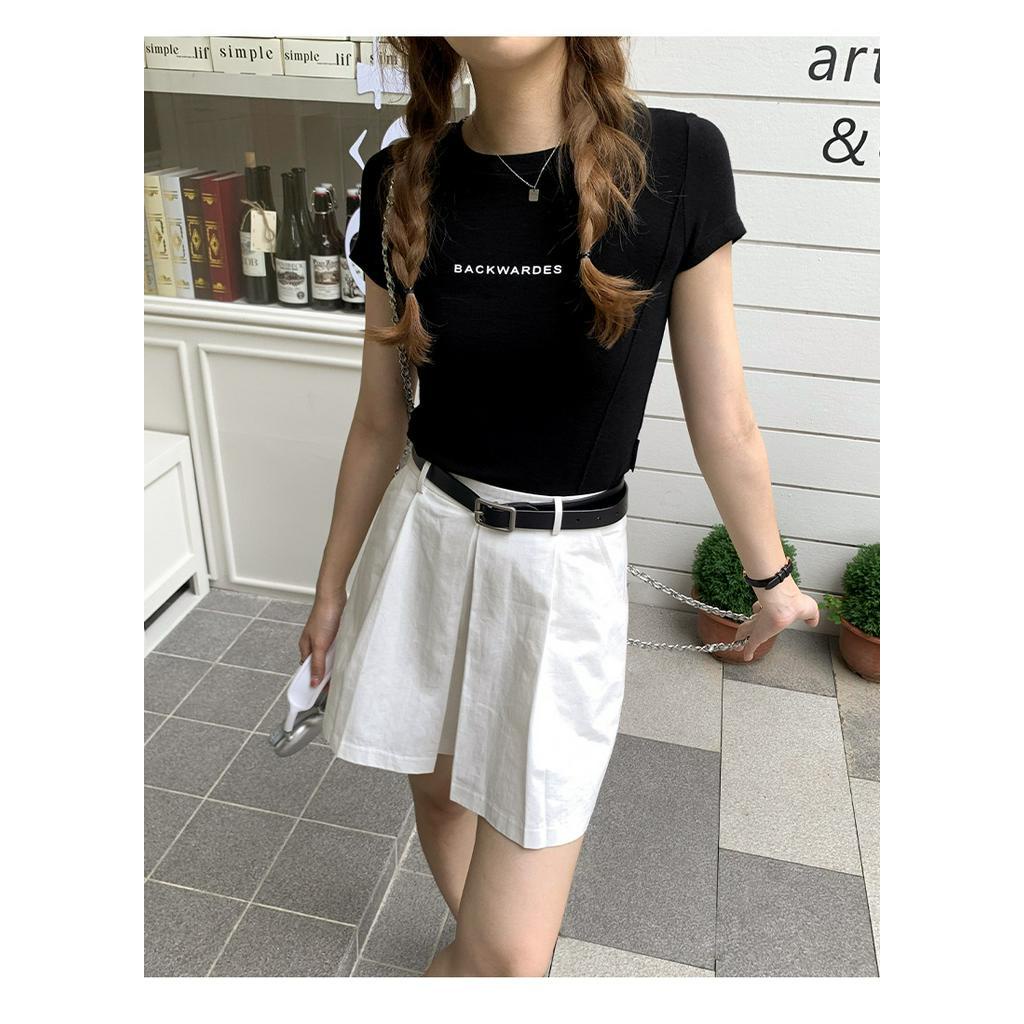 Áo Thun Cổ Tròn Dáng Ôm In Chữ Thời Trang Mới 63895