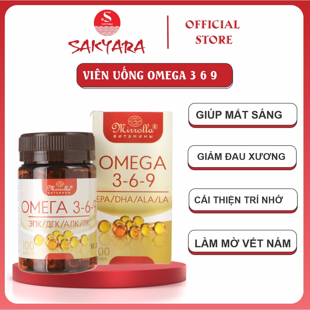 Viên uống Omega 369 Mirrolla Nga lọ 100v giúp mắt sáng hỗ  trợ tim mạch chống đột quỵ