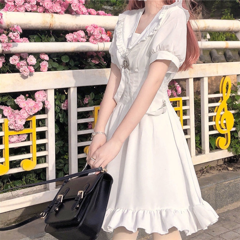 Đầm Chữ A Ngắn Tay Thắt Nơ Eo Phong Cách Hàn Quốc Thời Trang Cho Nữ