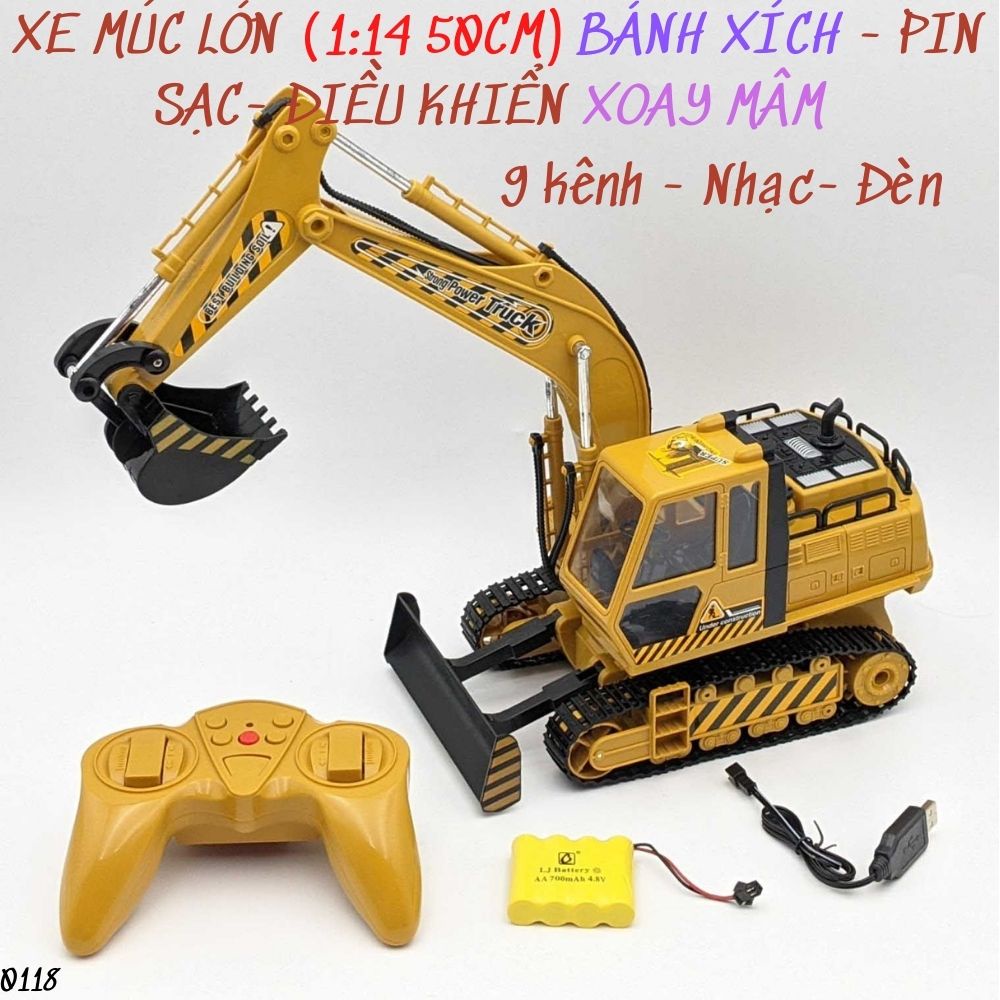 Xe múc bánh xích pin sạc 9 kênh cực lớn và khỏe