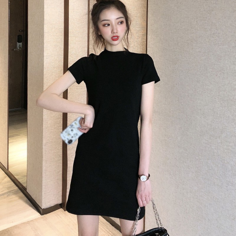 Đầm Thun Tay Ngắn Cổ Tròn Dáng Ôm Thời Trang Mùa Hè Cho Nữ