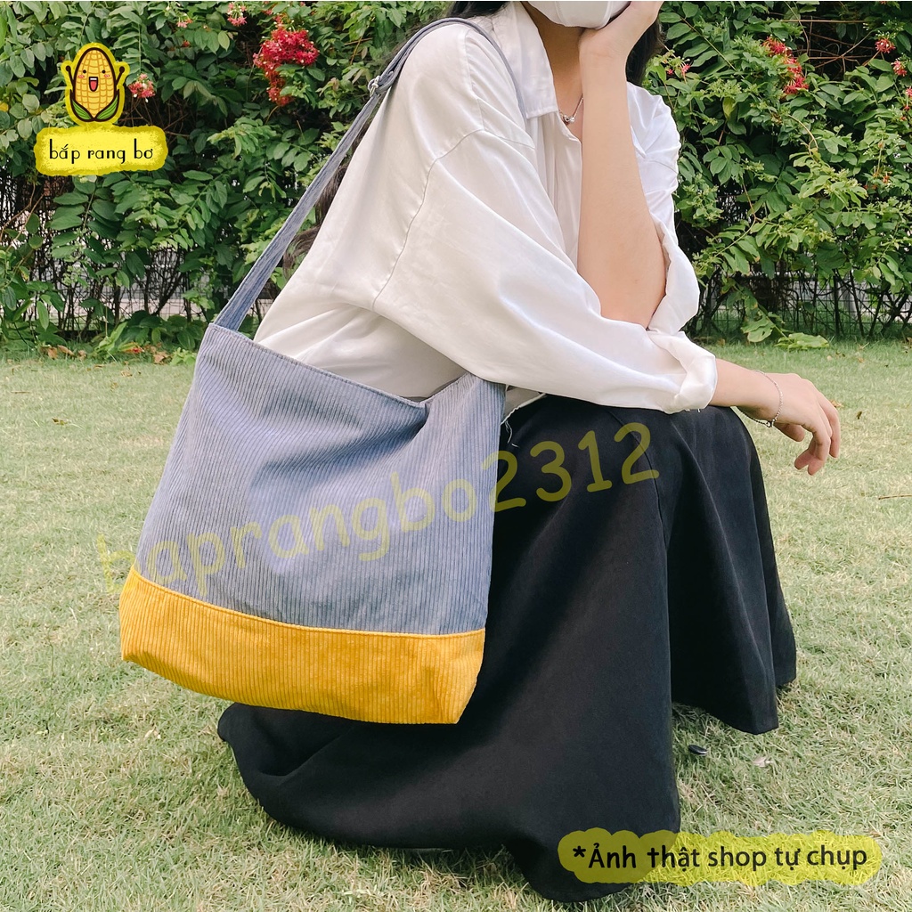 TÚI TOTE ĐEO CHÉO NHUNG 2 MÀU PHONG CÁCH ULZZANG UNISEX DC14