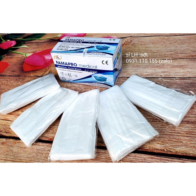✅ khẩu trang y tế 4 lớp giấy kháng khuẩn 4U Famapro màu trắng