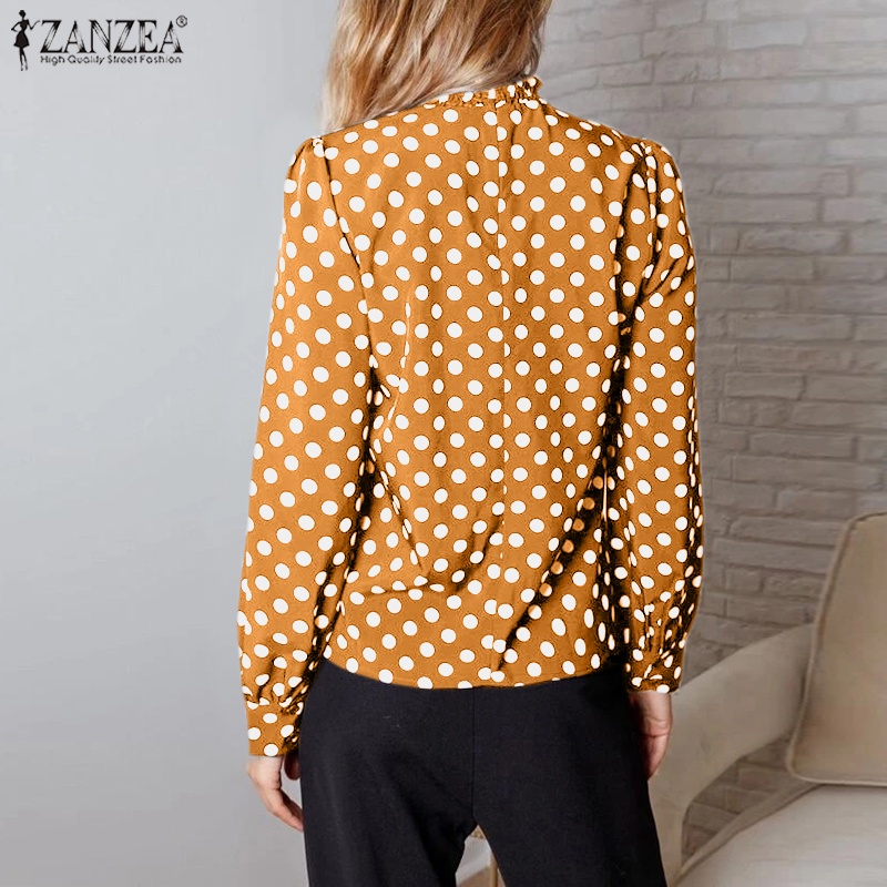 Áo sơ mi Zanzea chấm bi cổ đứng tay dài thời trang cho nữ