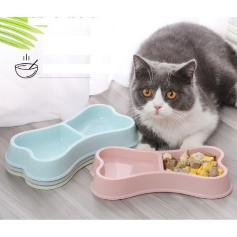 Bát đôi hình xương cho chó mèo