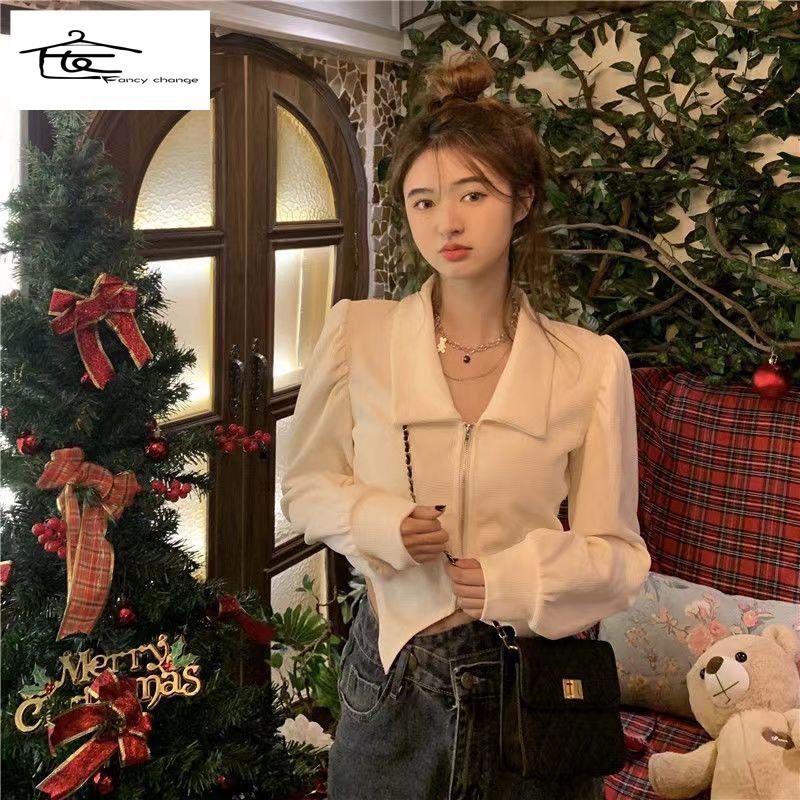 Áo Sơ Mi Ngắn Thoải Mái Phong Cách Retro Pháp Cho Nữ