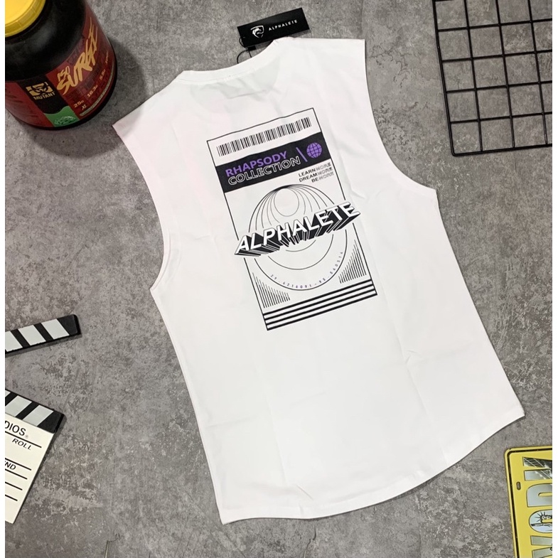 [siêu sale]Áo tank top gym nam, áo ba lỗ gym nam ALPHALETE phom body cực chất,chất vải cotton 100% ,co giãn 4 chiều.
